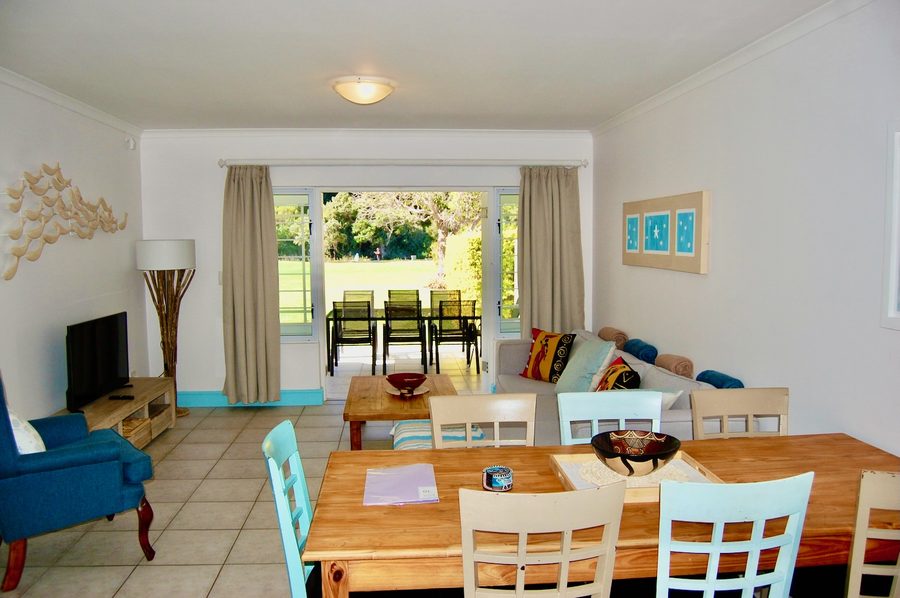 Open-plan lounge and dining at Sea and Soul, River Club Estate, Plettenberg Bay